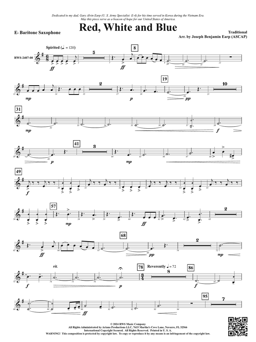 Red, White and Blue: E-flat Baritone Saxophone Baritone Saxophone scores gallery preview page 1