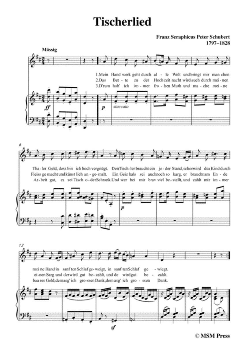 Schubert-Tischerlied,in D Major,for Voice&Piano image number null