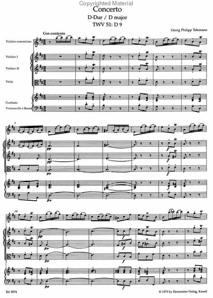 Concerto for Violin and Orchestra D major TWV 51:D9