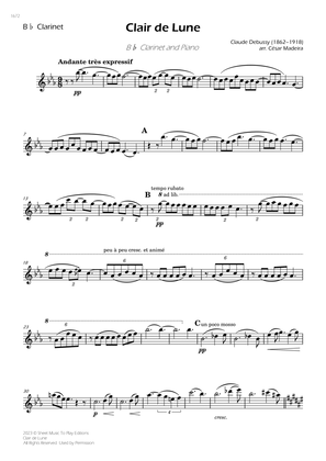 Clair de Lune by Debussy - Bb Clarinet and Piano (Individual Parts)