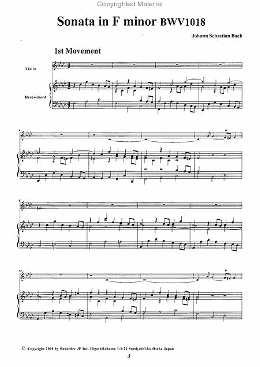 Sonata in F minor, BWV1018 Violin scores gallery preview page 3