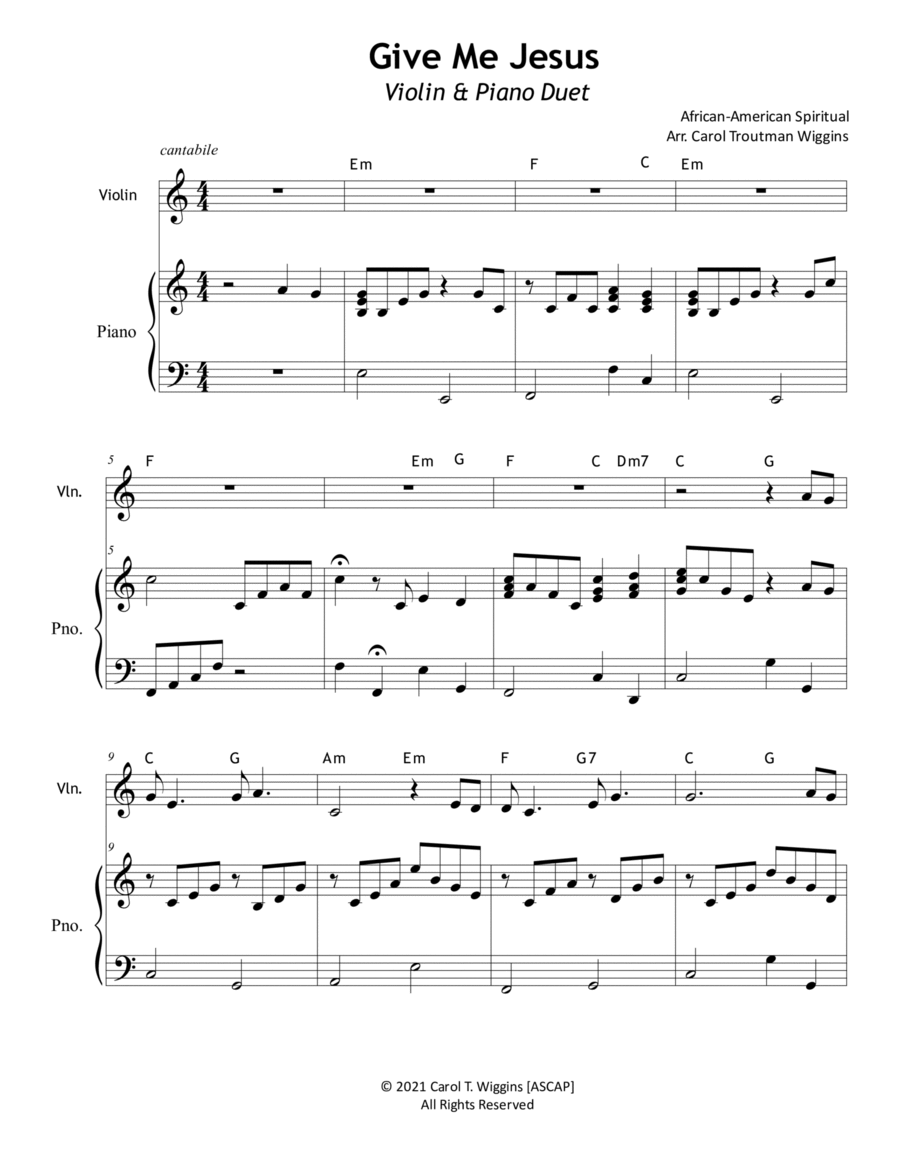 Give Me Jesus (Violin & Piano) Violin Solo scores gallery preview page 1
