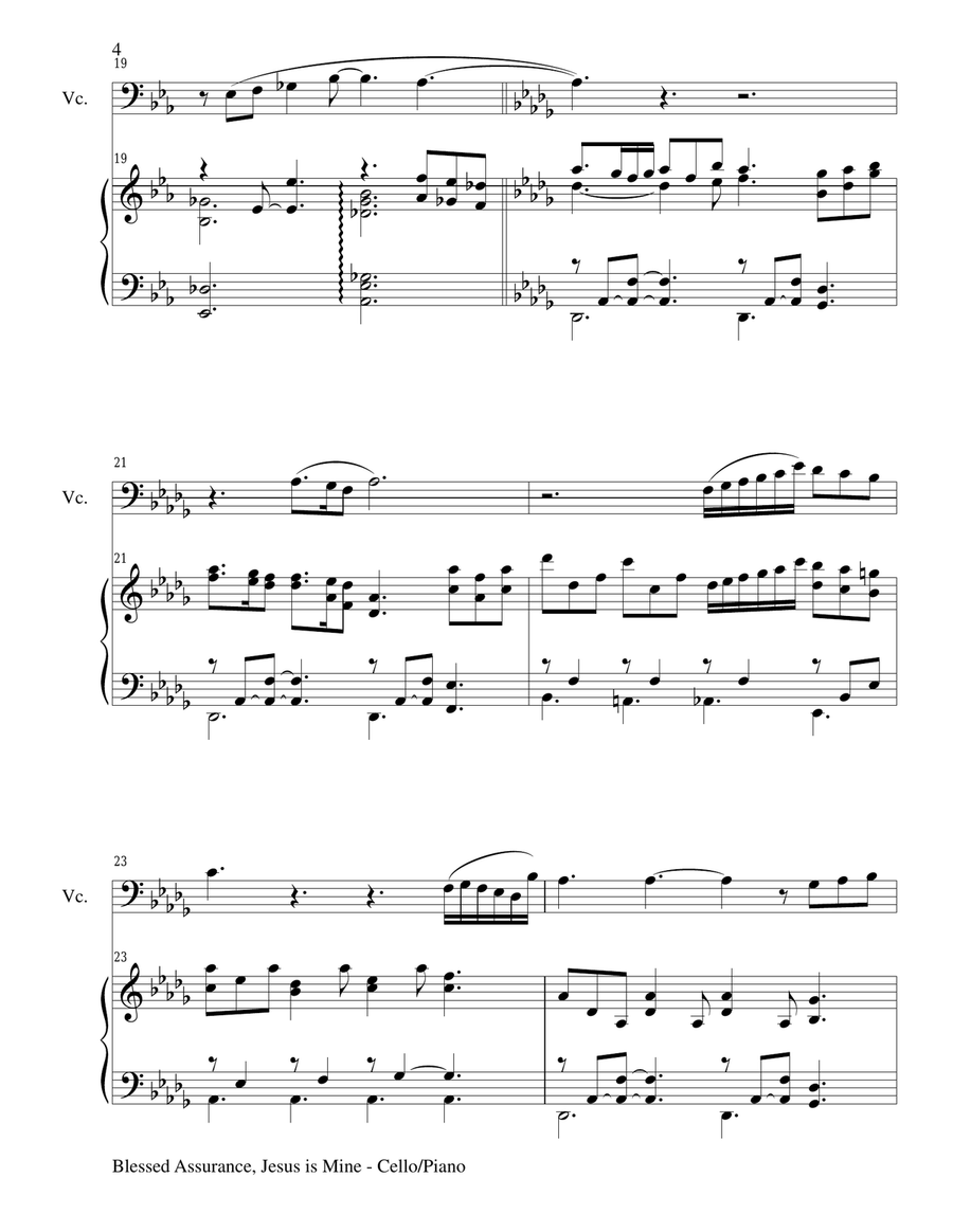 BLESSED ASSURANCE (Cello/Piano and Cello Part) Piano scores gallery preview page 4
