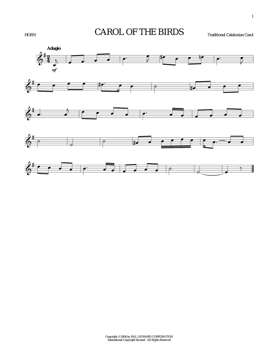 Carol Of The Birds Carol Of The Birds Horn Solo scores gallery preview page 1
