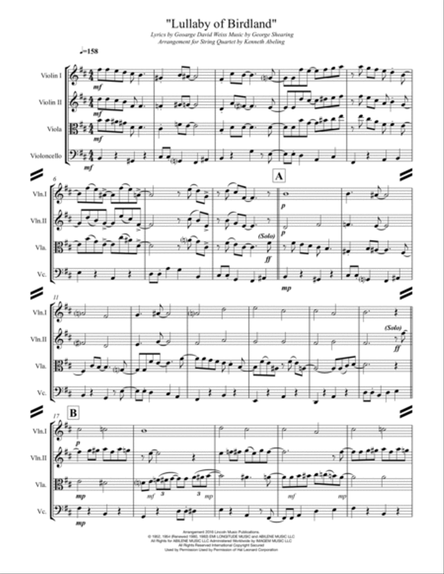 Lullaby Of Birdland Lullaby Of Birdland String Quartet scores gallery preview page 2