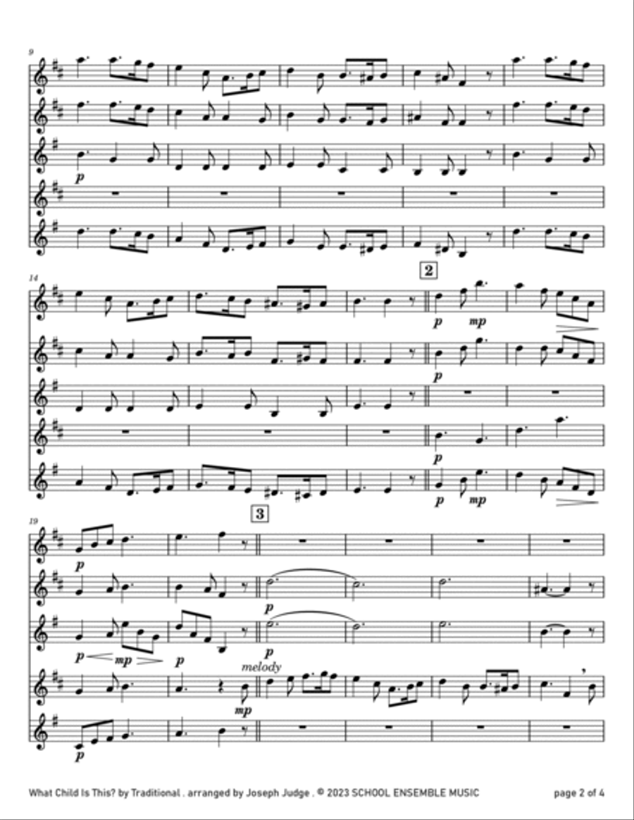 What Child Is This for Saxophone Quartet in Schools Saxophone Quartet scores gallery preview page 2