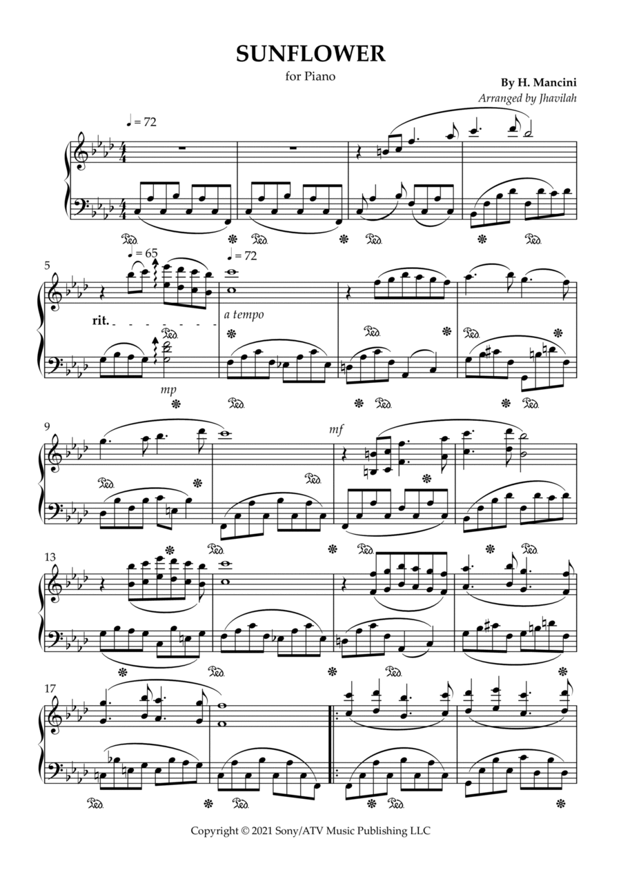 Sunflower Piano Solo scores gallery preview page 1