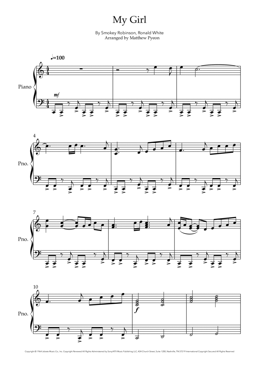 My Girl My Girl Piano Solo scores gallery preview page 1