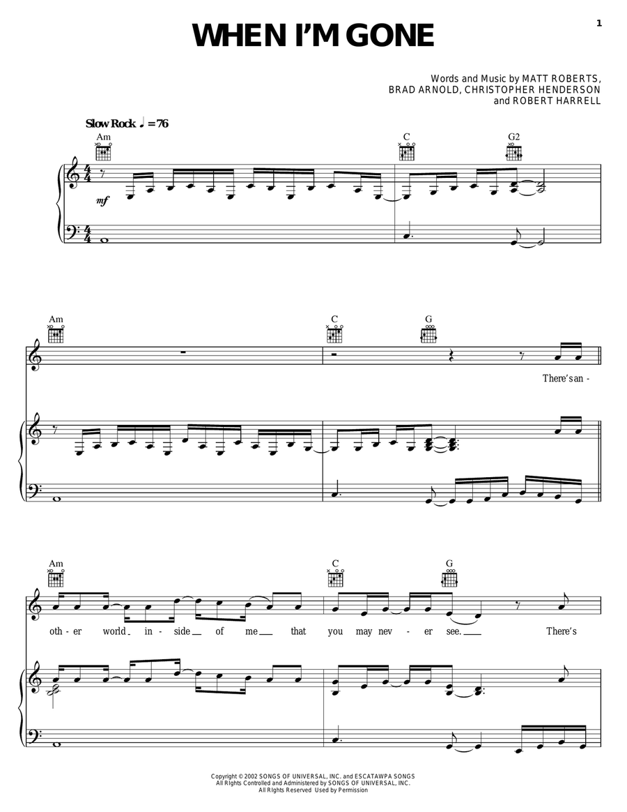 When I'm Gone Piano, Vocal, Guitar scores gallery preview page 1