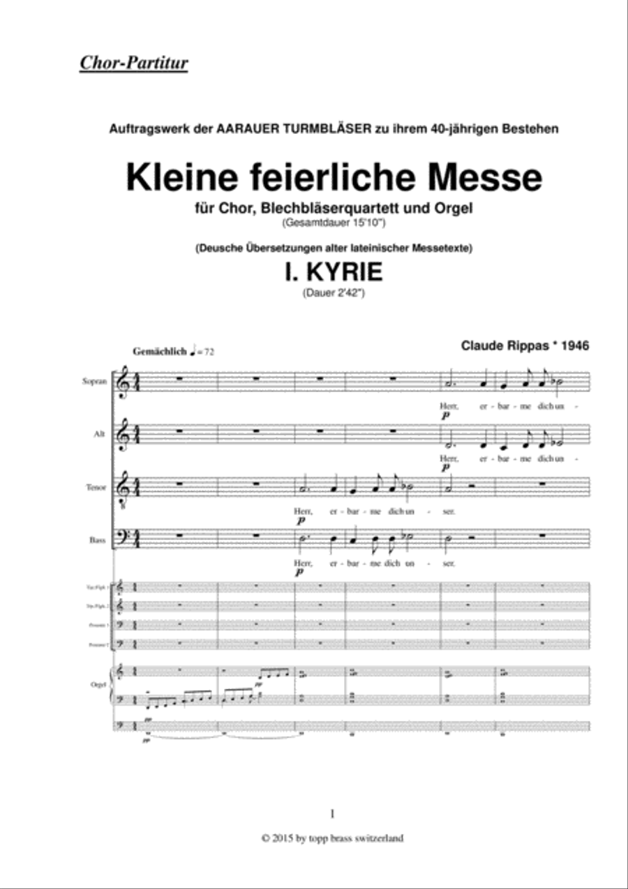 Small solemn mass for choir brass quartet and organ 4-Part scores gallery preview page 1