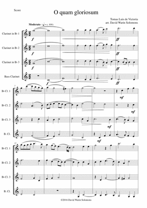 O quam gloriosum (Oh how glorious) for clarinet quartet (3 B flats and 1 Bass)