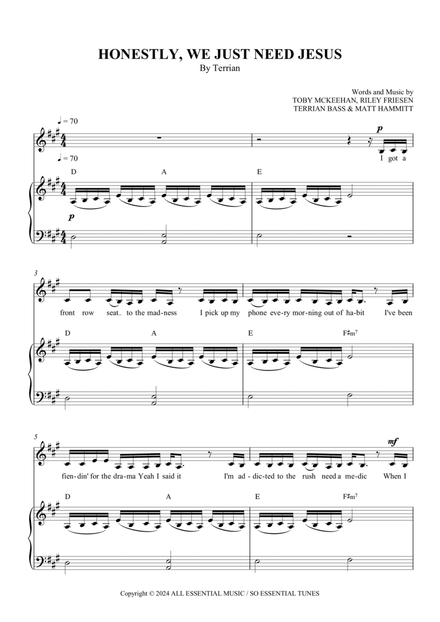 Honestly, We Just Need Jesus Piano, Vocal, Guitar scores gallery preview page 1
