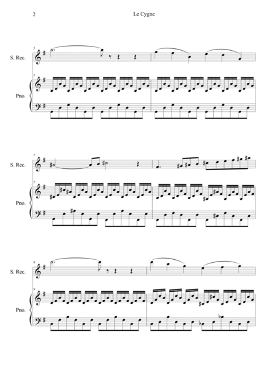 Le Cygne (Le Carnaval des Animaux) Soprano Recorder scores gallery preview page 2