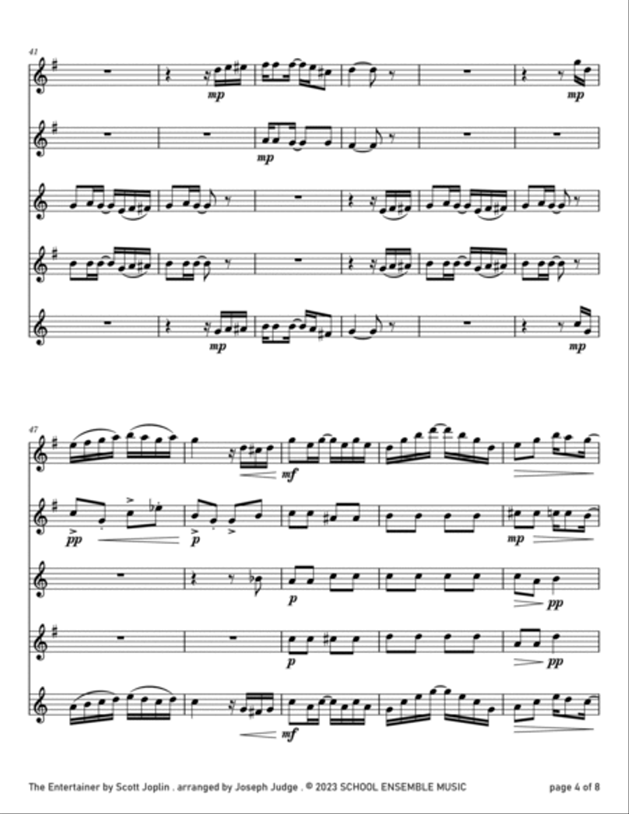 The Entertainer by Scott Joplin for Saxophone Quartet in Schools Saxophone Quartet scores gallery preview page 4