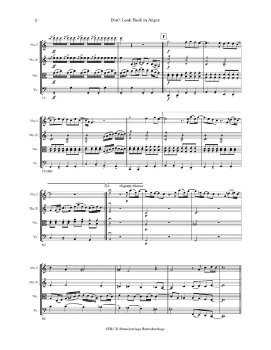 Don't Look Back In Anger String Quartet scores gallery preview page 6