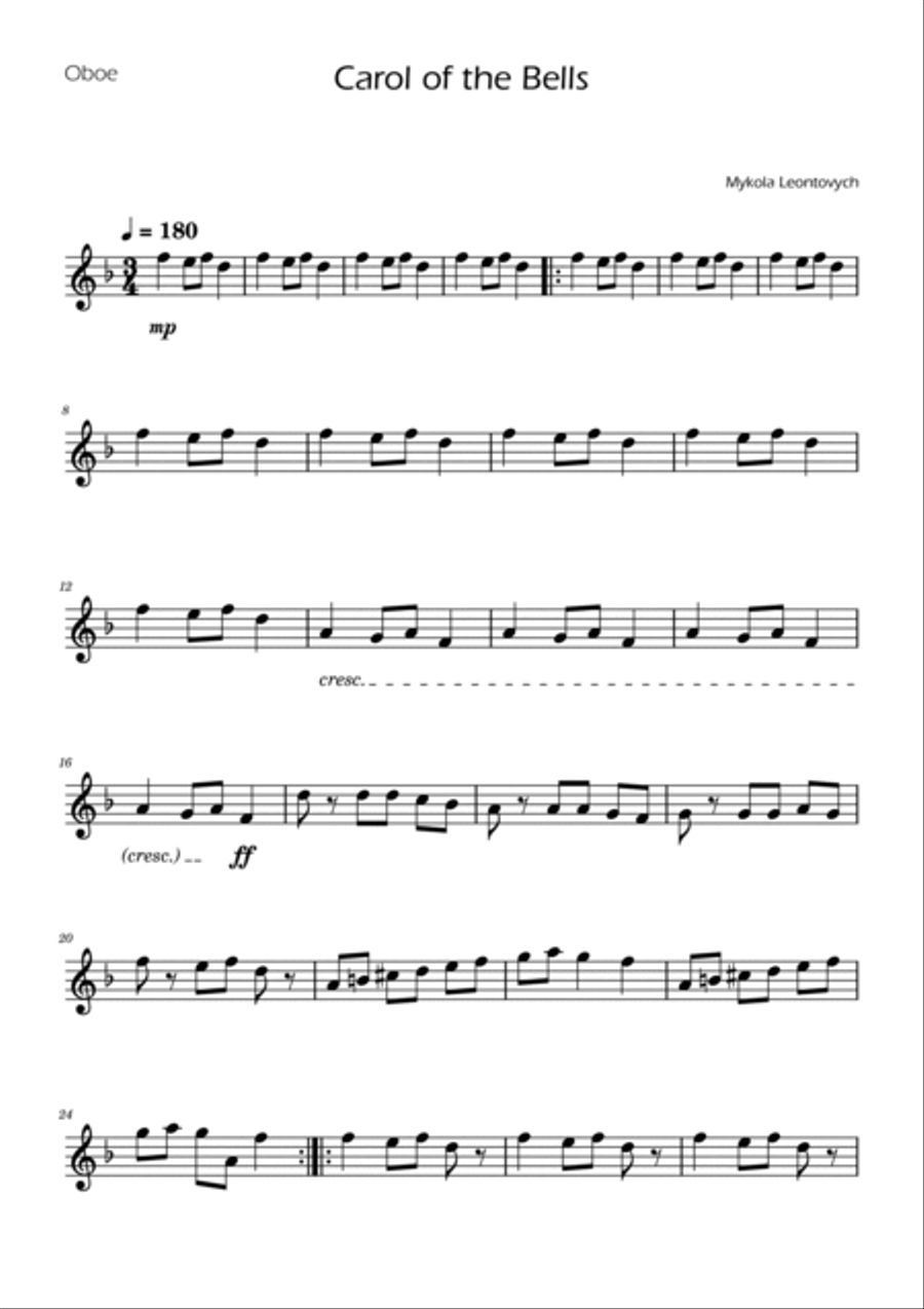 Carol of the Bells - Oboe Duet Woodwind Duet scores gallery preview page 5