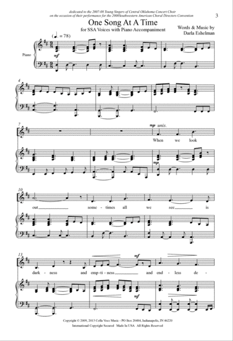 One Song at a Time SSA scores gallery preview page 2