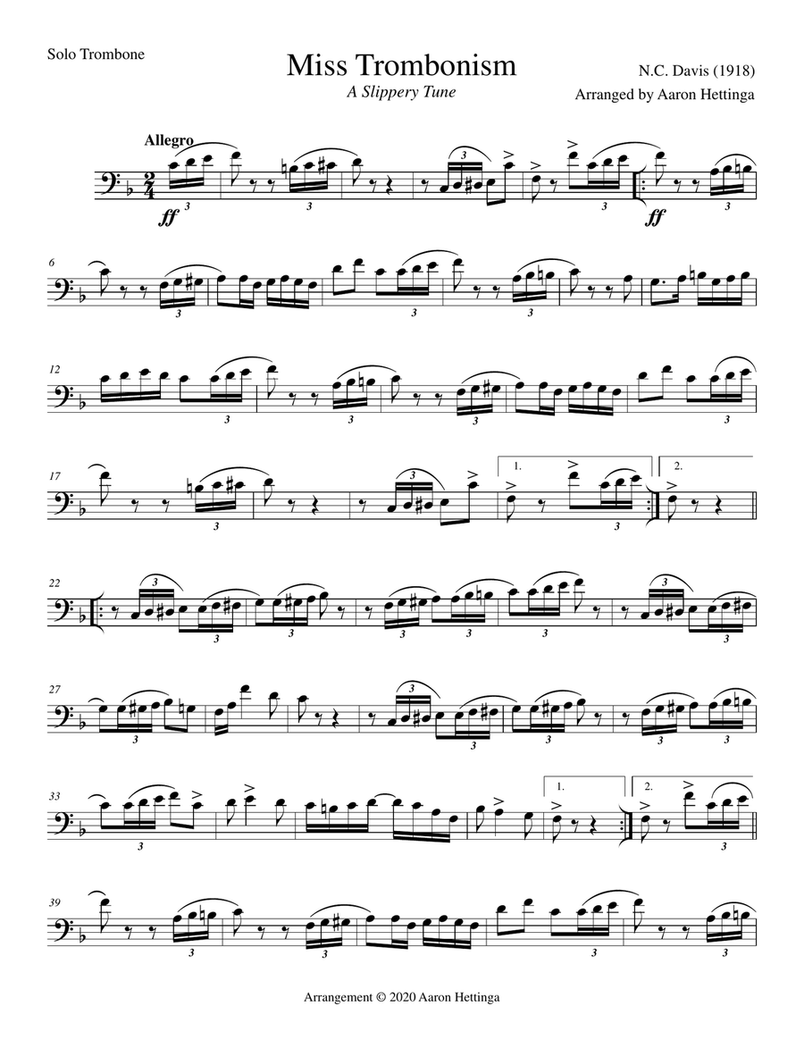 Miss Trombonism for Trombone and Piano Piano scores gallery preview page 1