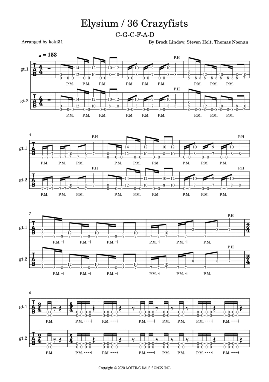 Elysium Guitar Tablature scores gallery preview page 1