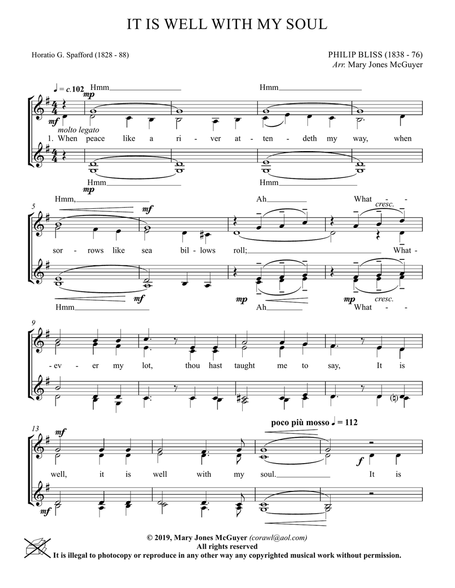 It Is Well With My Soul for S.S.A.A. a cappella SSAA scores gallery preview page 1
