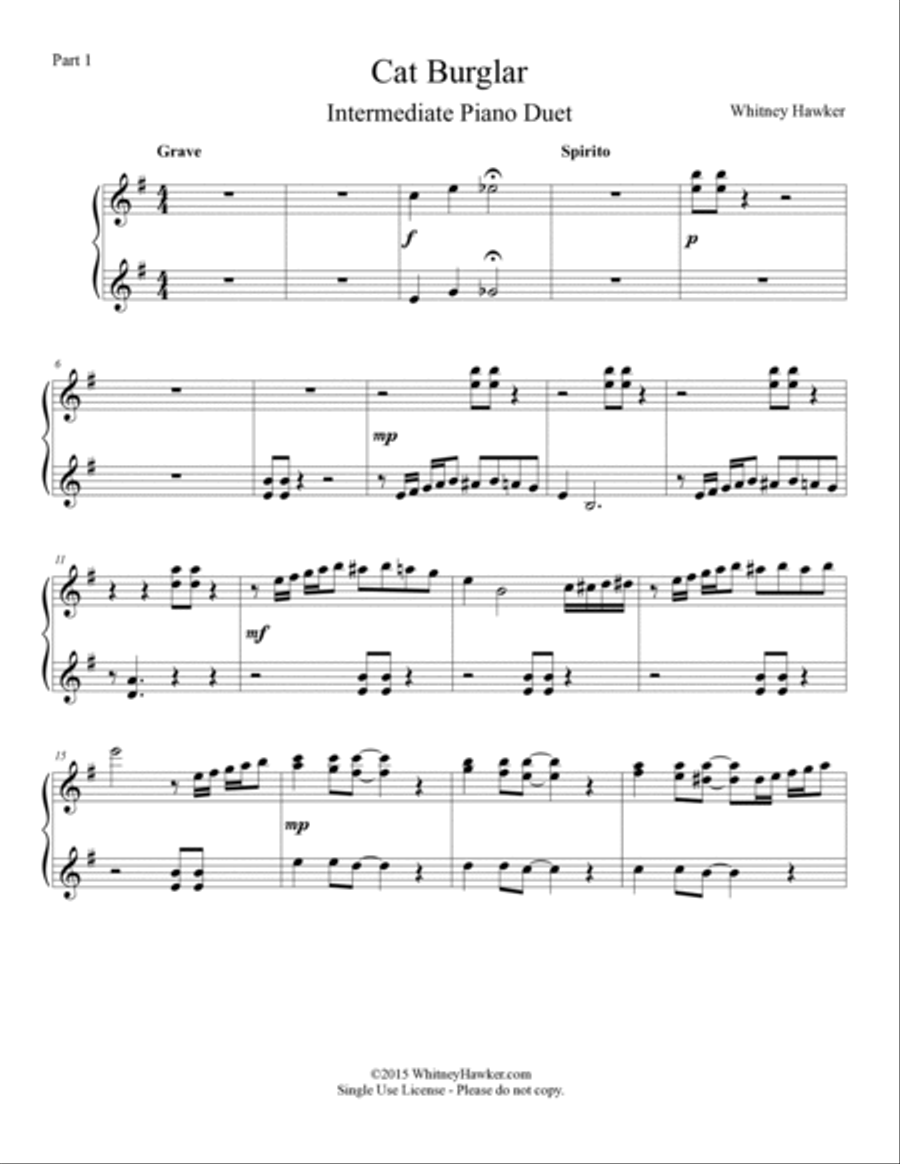 Cat Burglar 1 Piano, 4-Hands scores gallery preview page 2