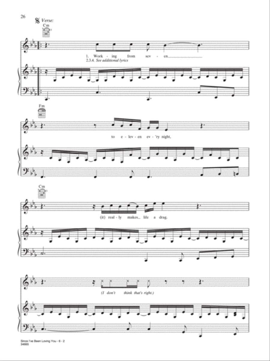Since I've Been Loving You Piano, Vocal, Guitar scores gallery preview page 2