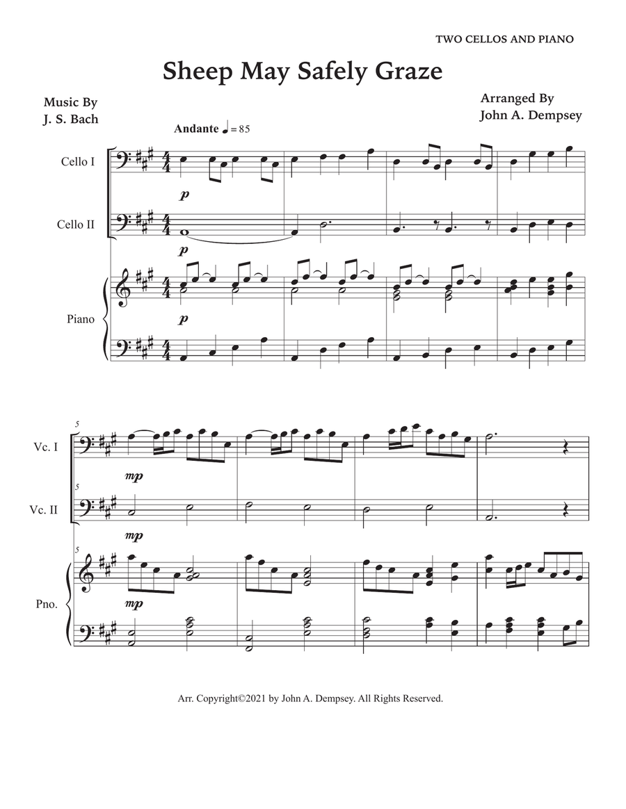 Sheep May Safely Graze (Bach): Trio for Two Cellos and Piano String Duet scores gallery preview page 5