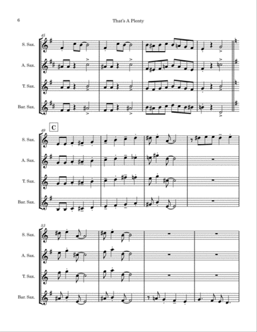 That's A Plenty (Saxophone Quartet) Saxophone Quartet scores gallery preview page 6