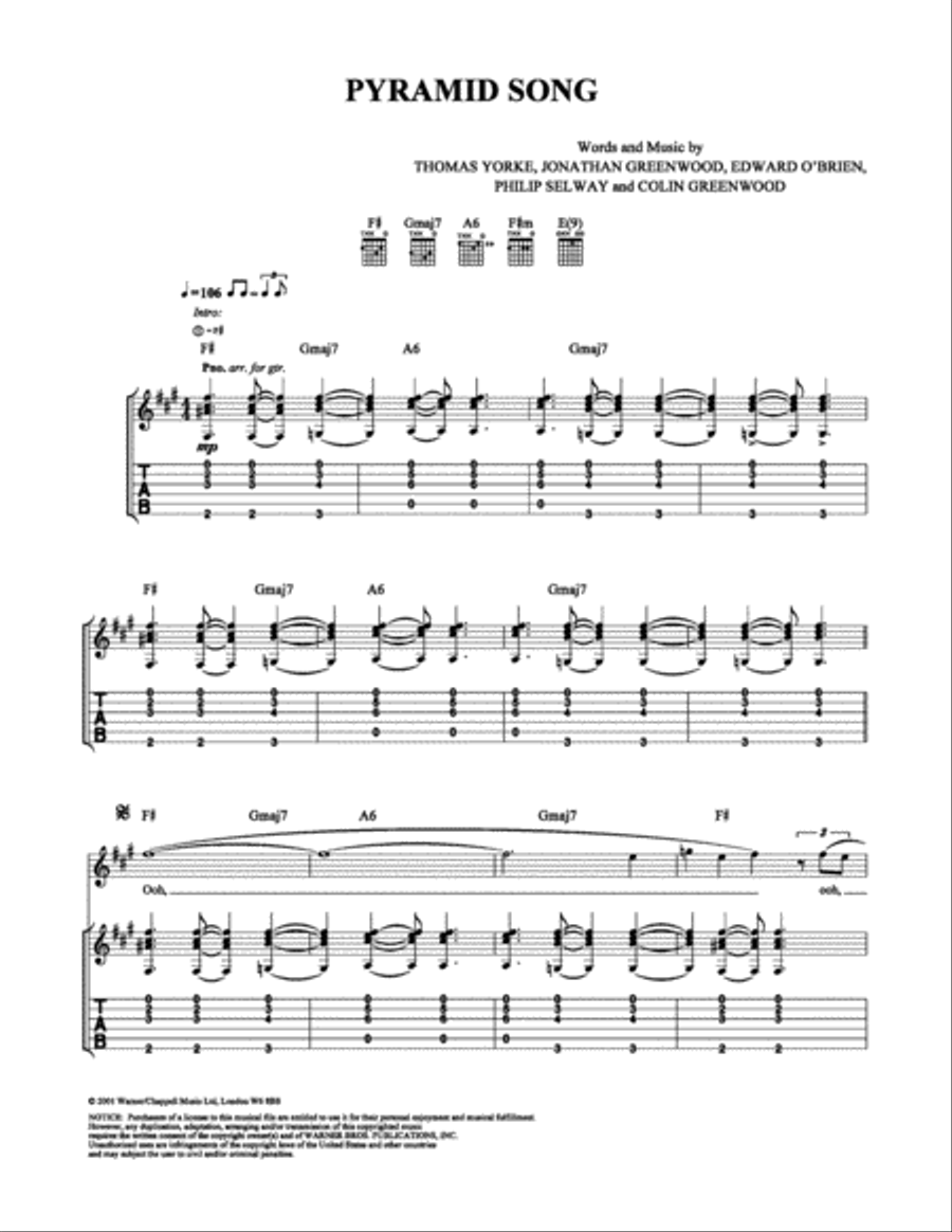 Pyramid Song Pyramid Song Electric Guitar scores gallery preview page 1
