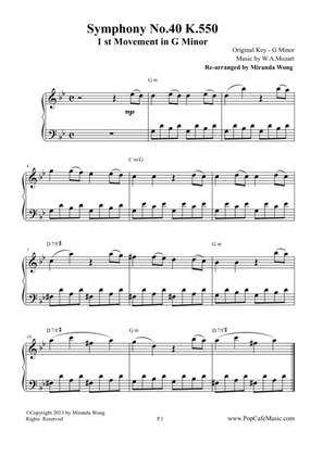 Symphony No.40 K.550 - 1st Movement for Piano Solo (G Minor)