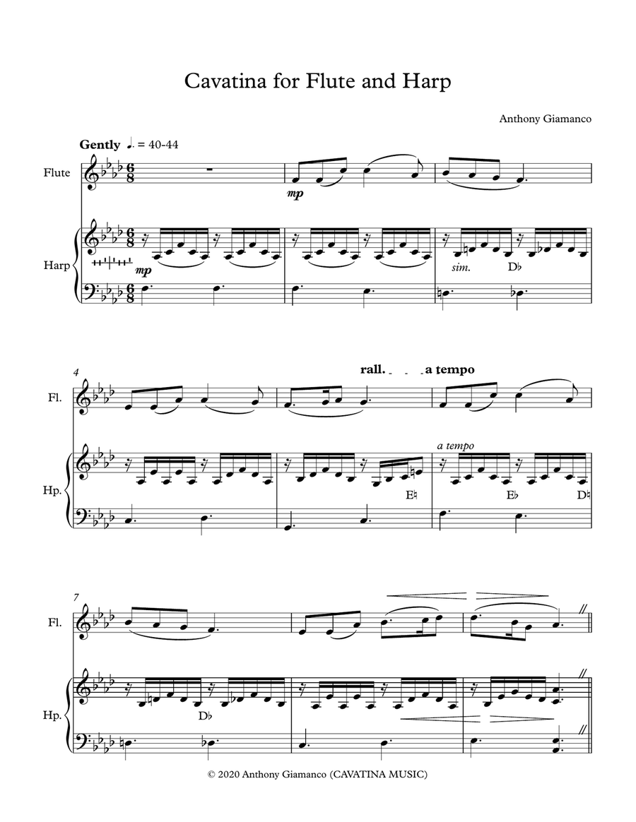 CAVATINA FOR FLUTE AND HARP Flute scores gallery preview page 2