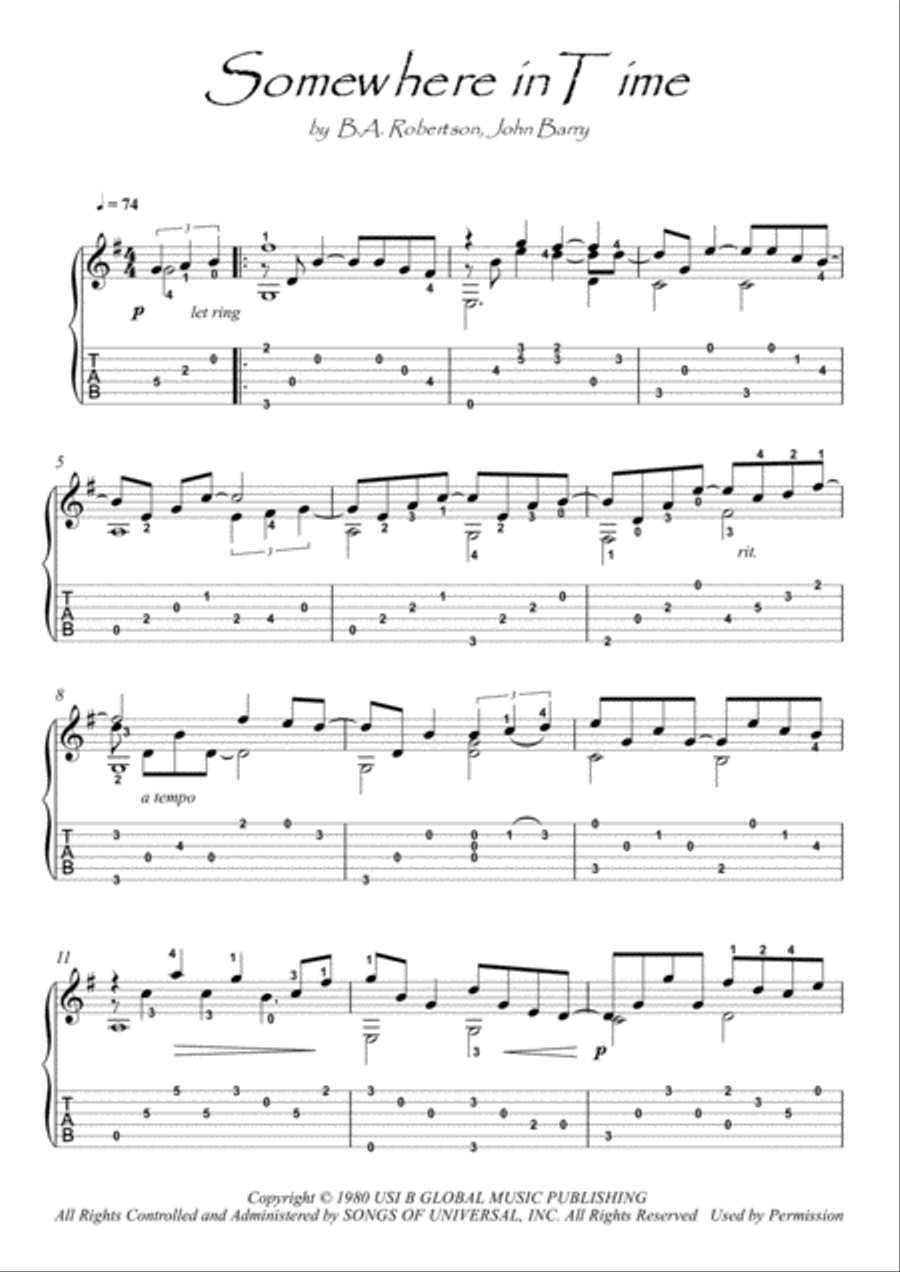 Somewhere In Time Guitar Tablature scores gallery preview page 1