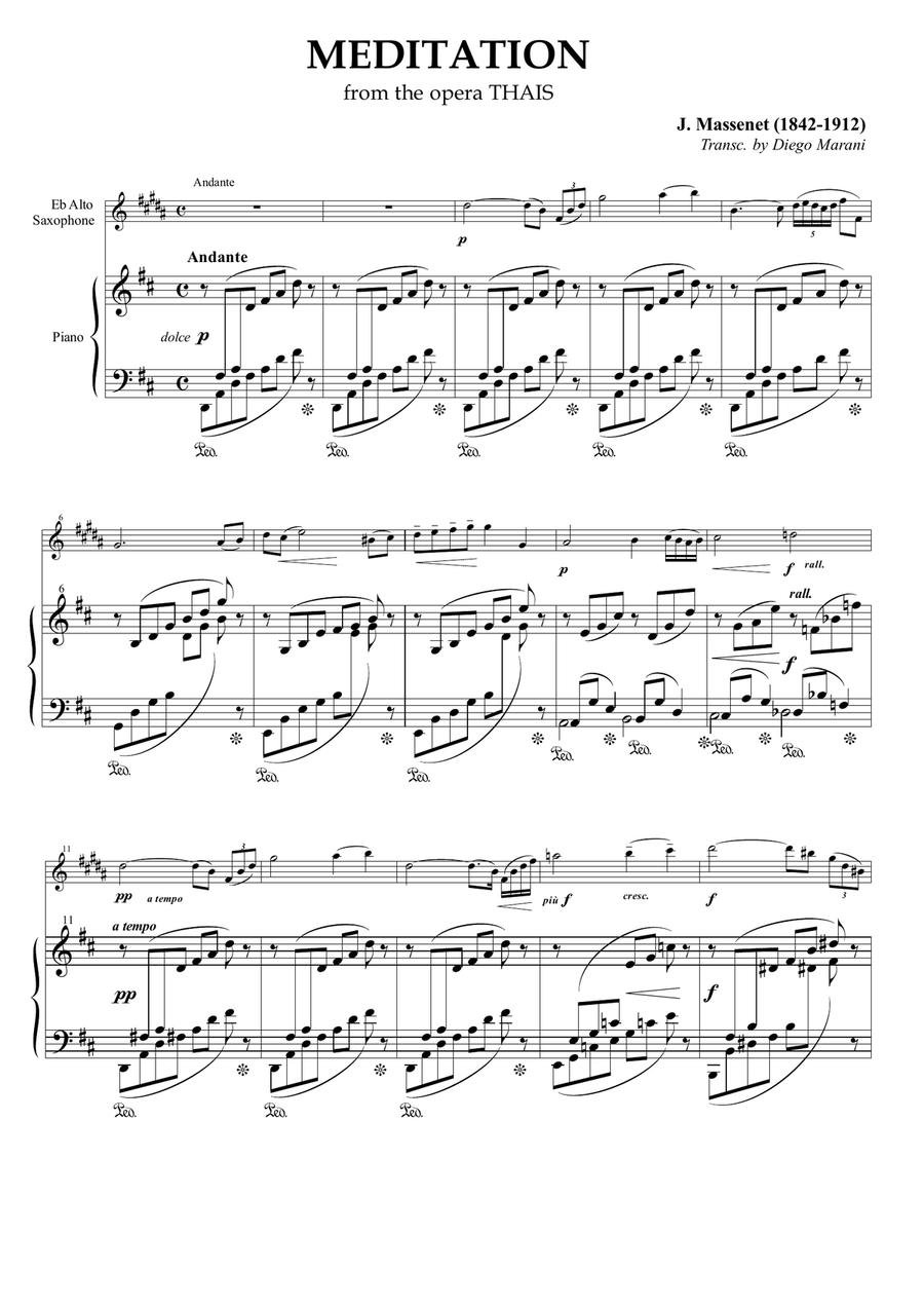 Meditation from Thais for Alto Saxophone and Piano Alto Saxophone scores gallery preview page 3