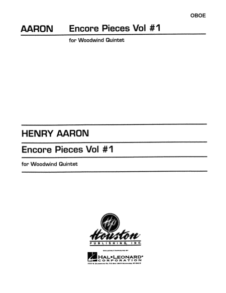 Encore Pieces for Woodwind Quintet, Volume 1 - Oboe
