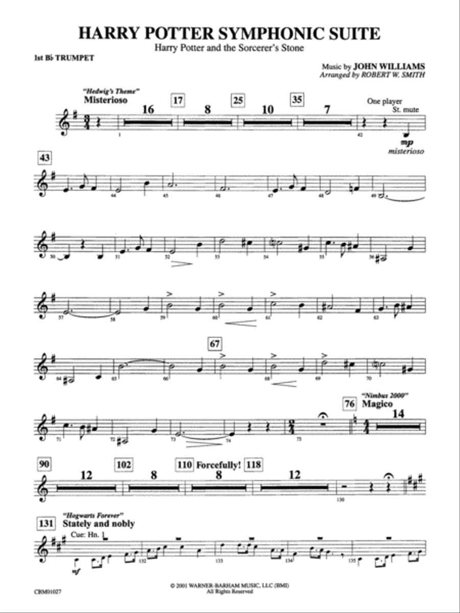 Harry Potter Symphonic Suite: 1st B-flat Trumpet Concert Band scores gallery preview page 1