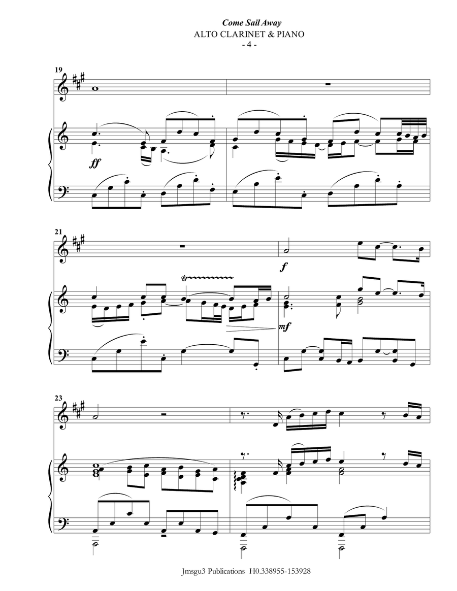 Come Sail Away E-Flat Clarinet scores gallery preview page 4