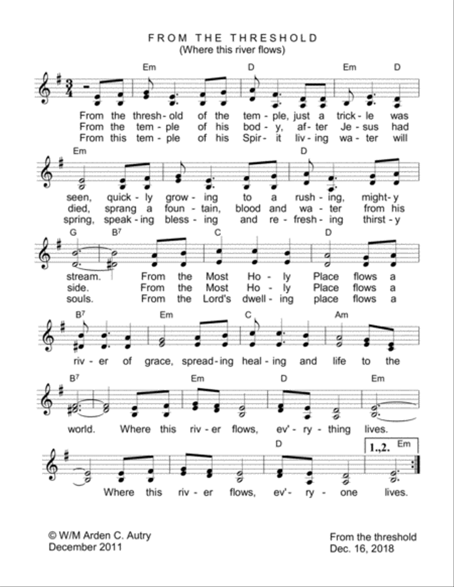 From the Threshold of the Temple (Where This River Flows) Piano, Vocal, Guitar scores gallery preview page 1