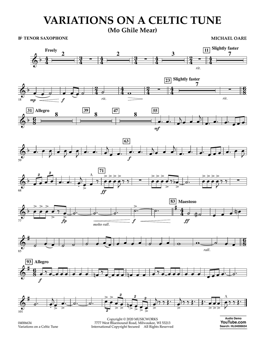 Variations on a Celtic Tune (Mo Ghile Mear) - Bb Tenor Saxophone Concert Band scores gallery preview page 1