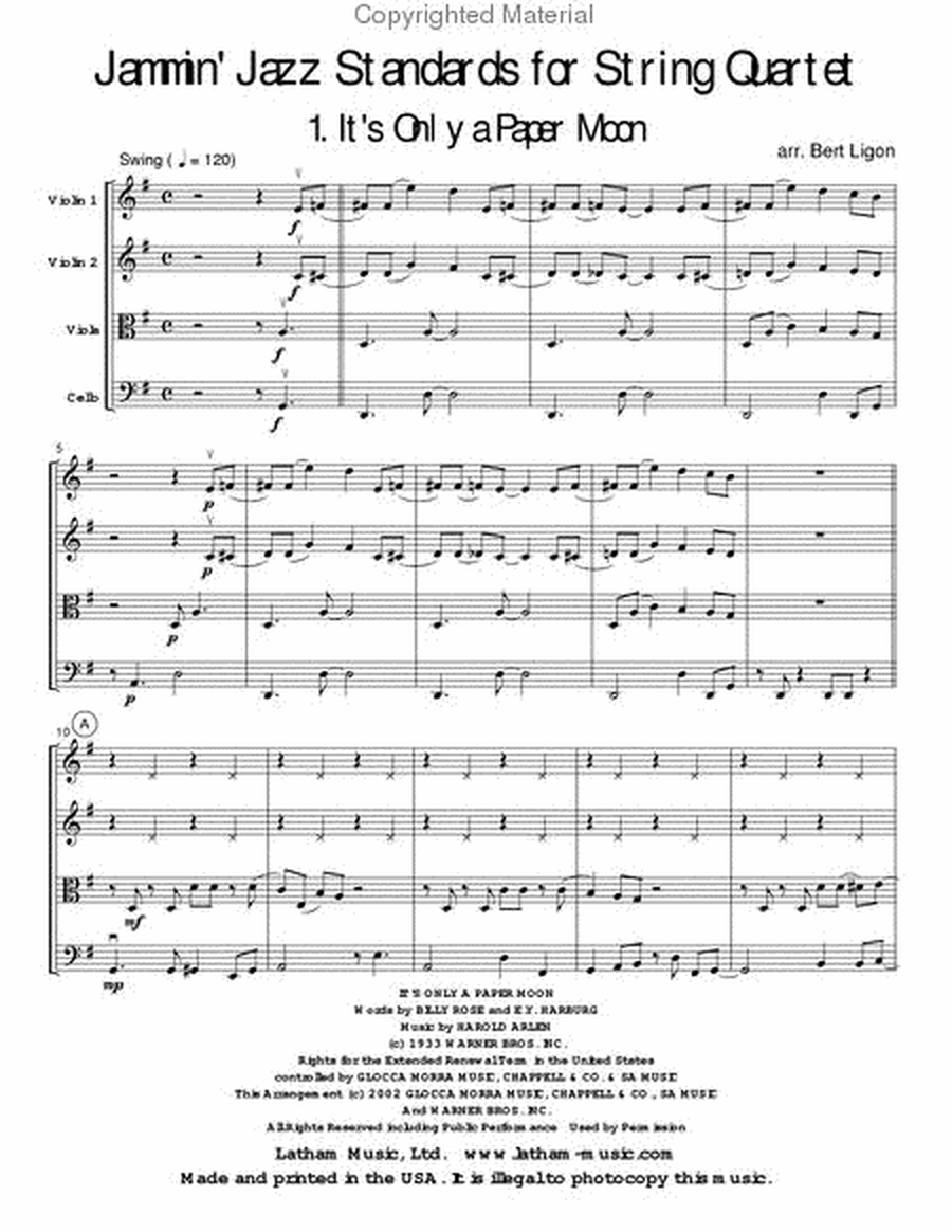 Jammin' Jazz Standards for String Quartet - Score image number null