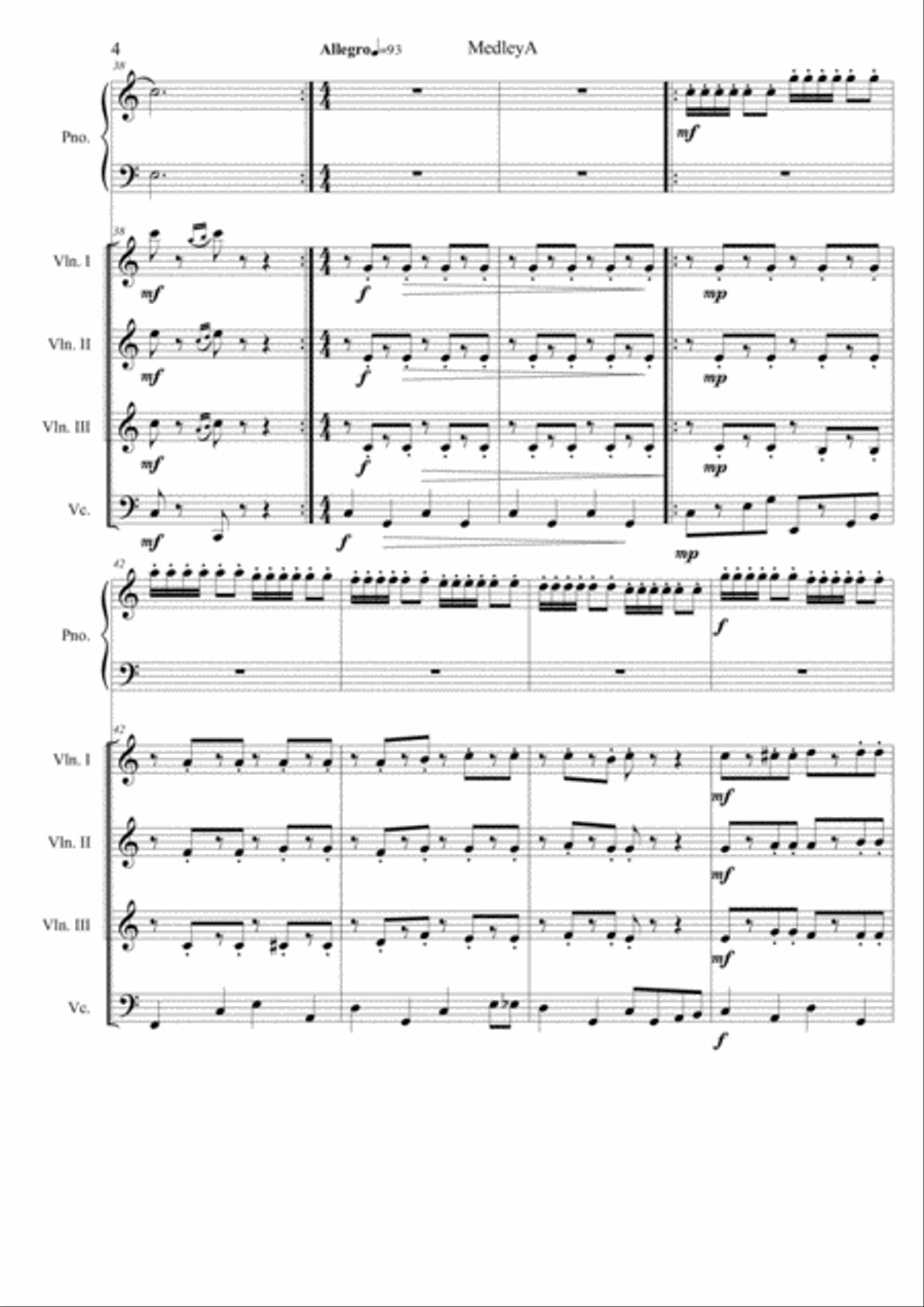 Medley A.Conjunt de 3 peses faciles per el piano amb acompanyament de orquestra de corda.General i p Chamber Orchestra scores gallery preview page 4