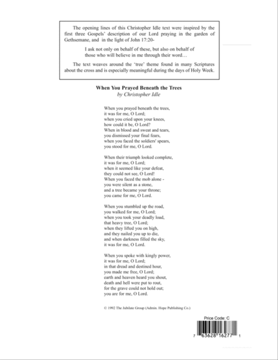 When You Prayed Beneath the Trees Unison Choir scores gallery preview page 8
