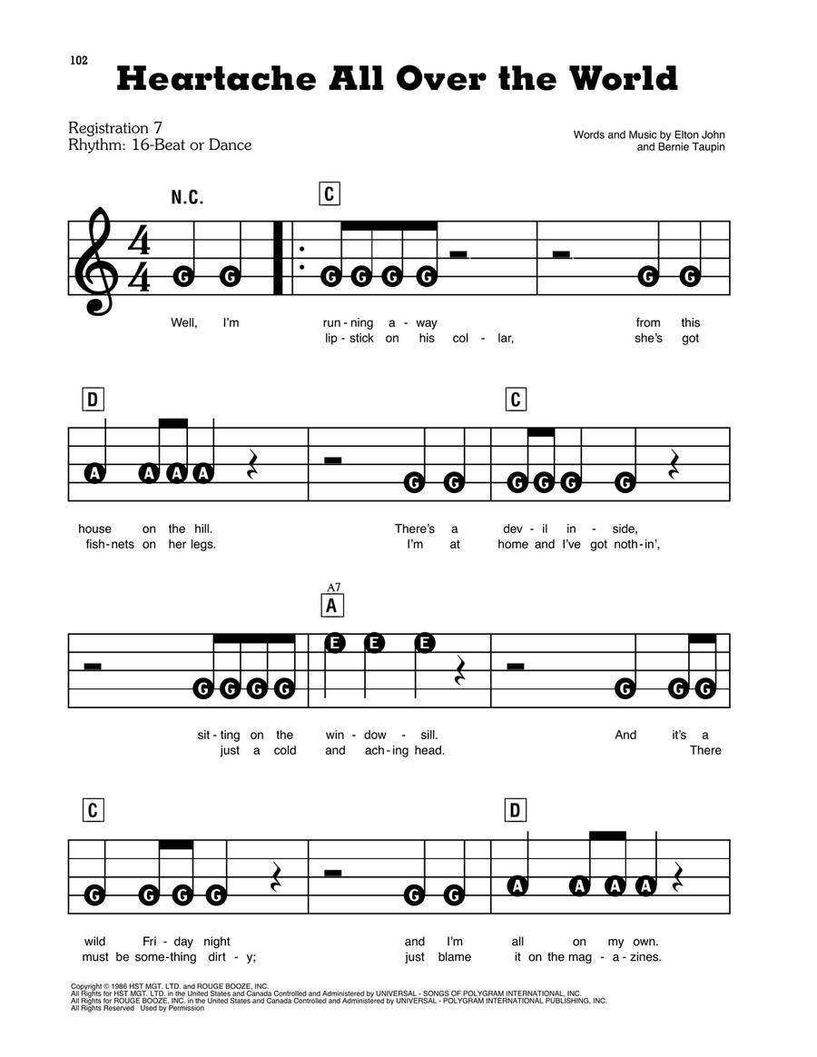 Heartache All Over The World Electronic Keyboard scores gallery preview page 1
