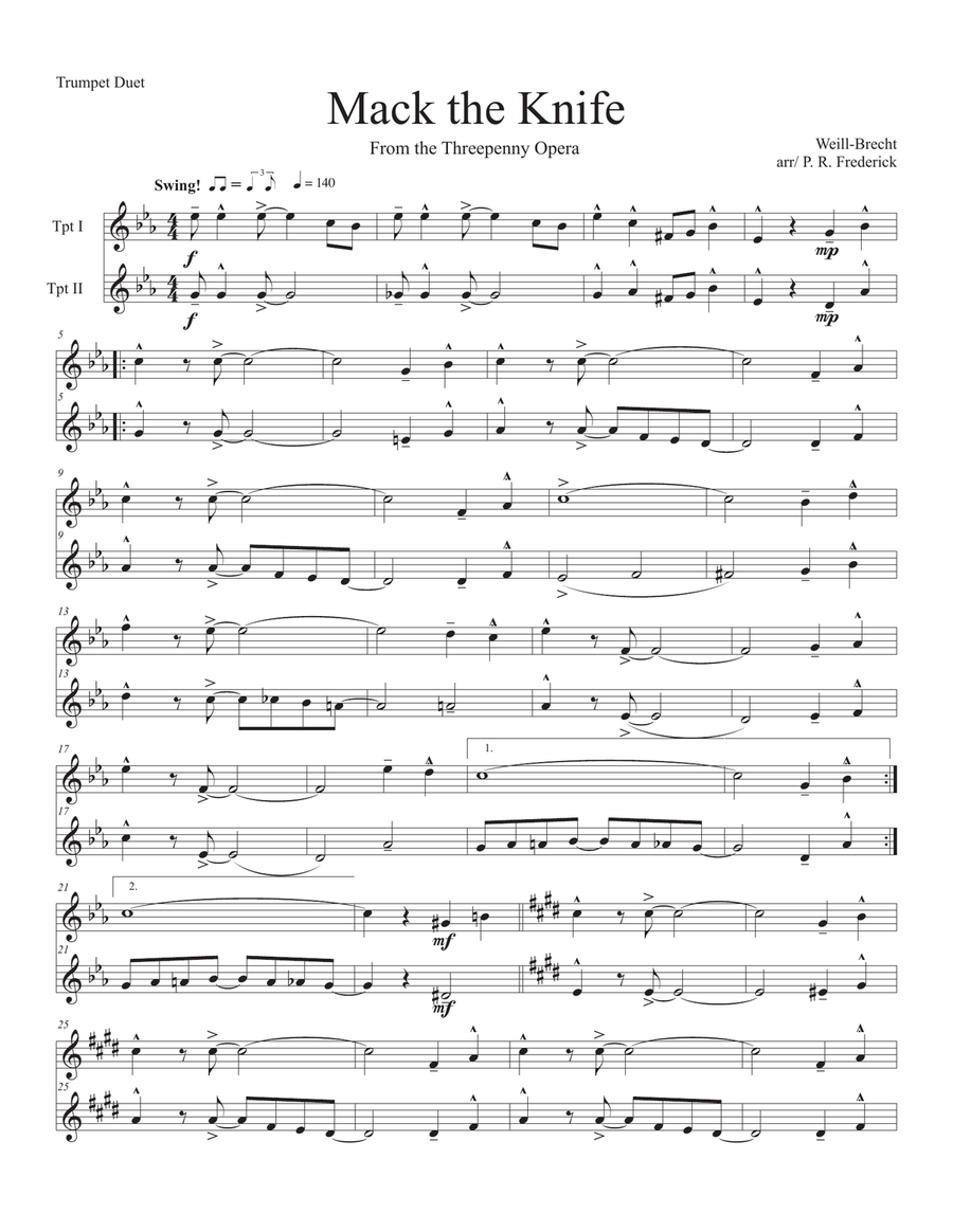 Mack The Knife Trumpet Duet scores gallery preview page 1