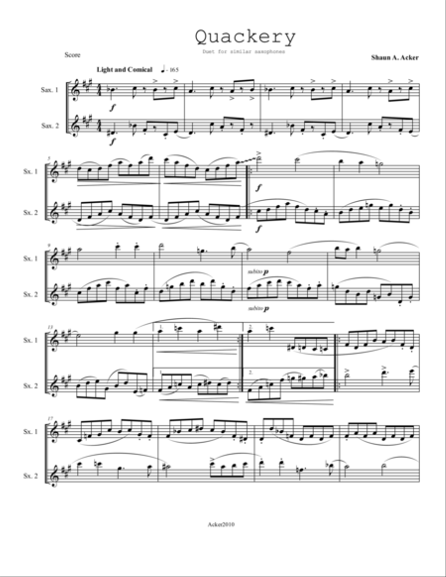 Quackery (Saxophone Duet) Quackery (Saxophone Duet) Woodwind Duet scores gallery preview page 1