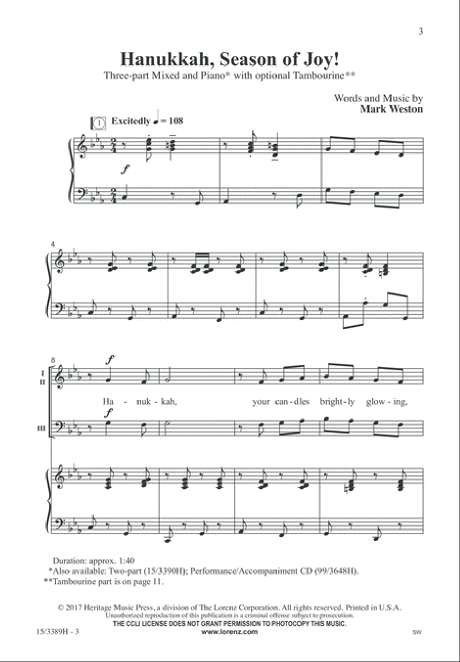 Hanukkah, Season of Joy! 3-Part scores gallery preview page 3