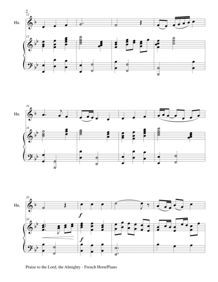 PRAISE TO THE LORD, THE ALMIGHTY (Duet – French Horn and Piano/Score and Parts) image number null