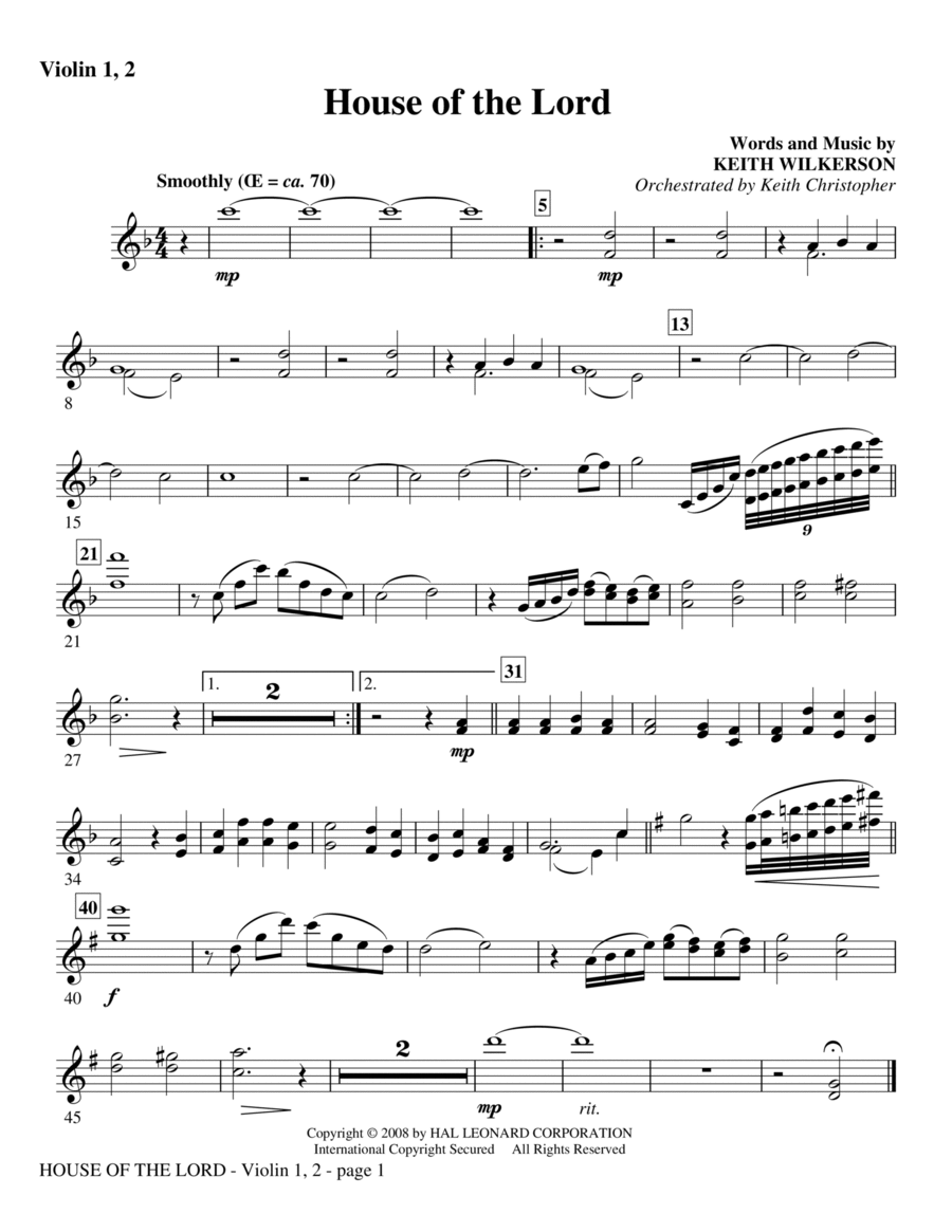 House Of The Lord - Violin 1, 2 Choir scores gallery preview page 1