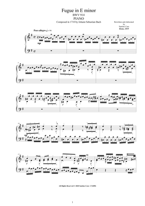 Book cover for Bach - Fugue in E minor BWV 914 for Piano