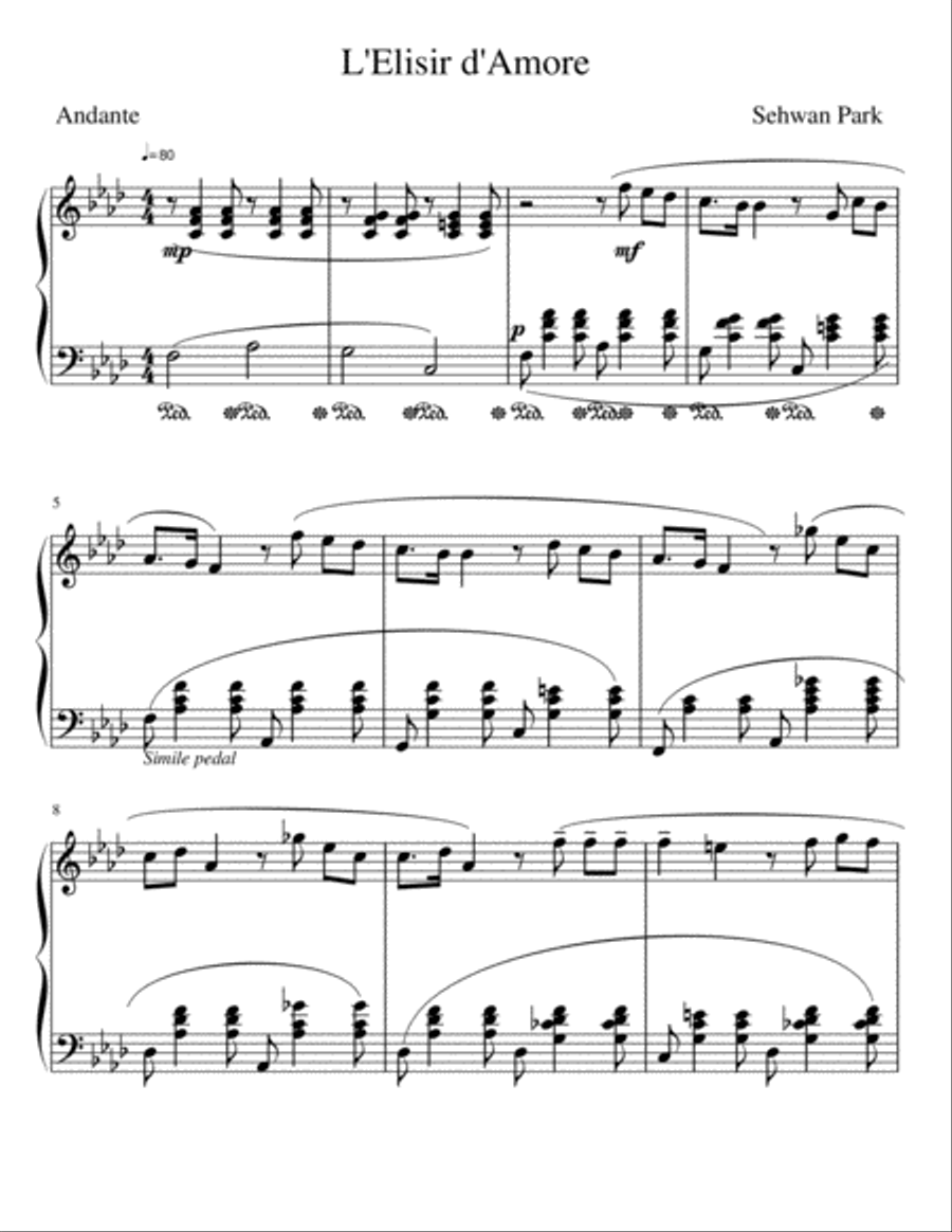 l'Elisir d'Amore Piano Solo scores gallery preview page 1