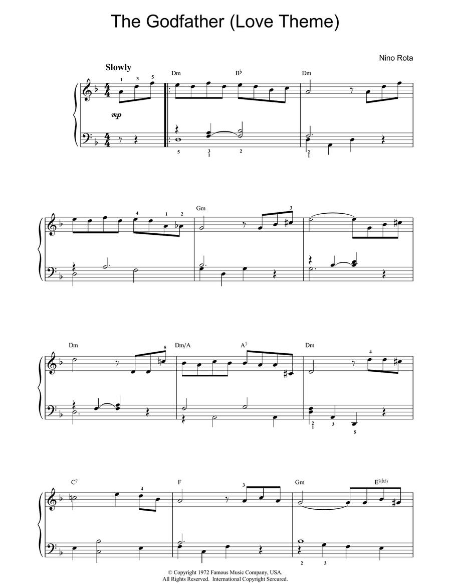 The Godfather (Love Theme) Piano Solo scores gallery preview page 1